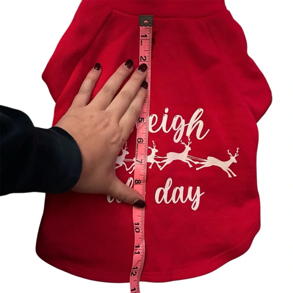 Pup Crew Sleigh All Day Red Christmas Holiday Dog Hooded Sweatshirt Sweater